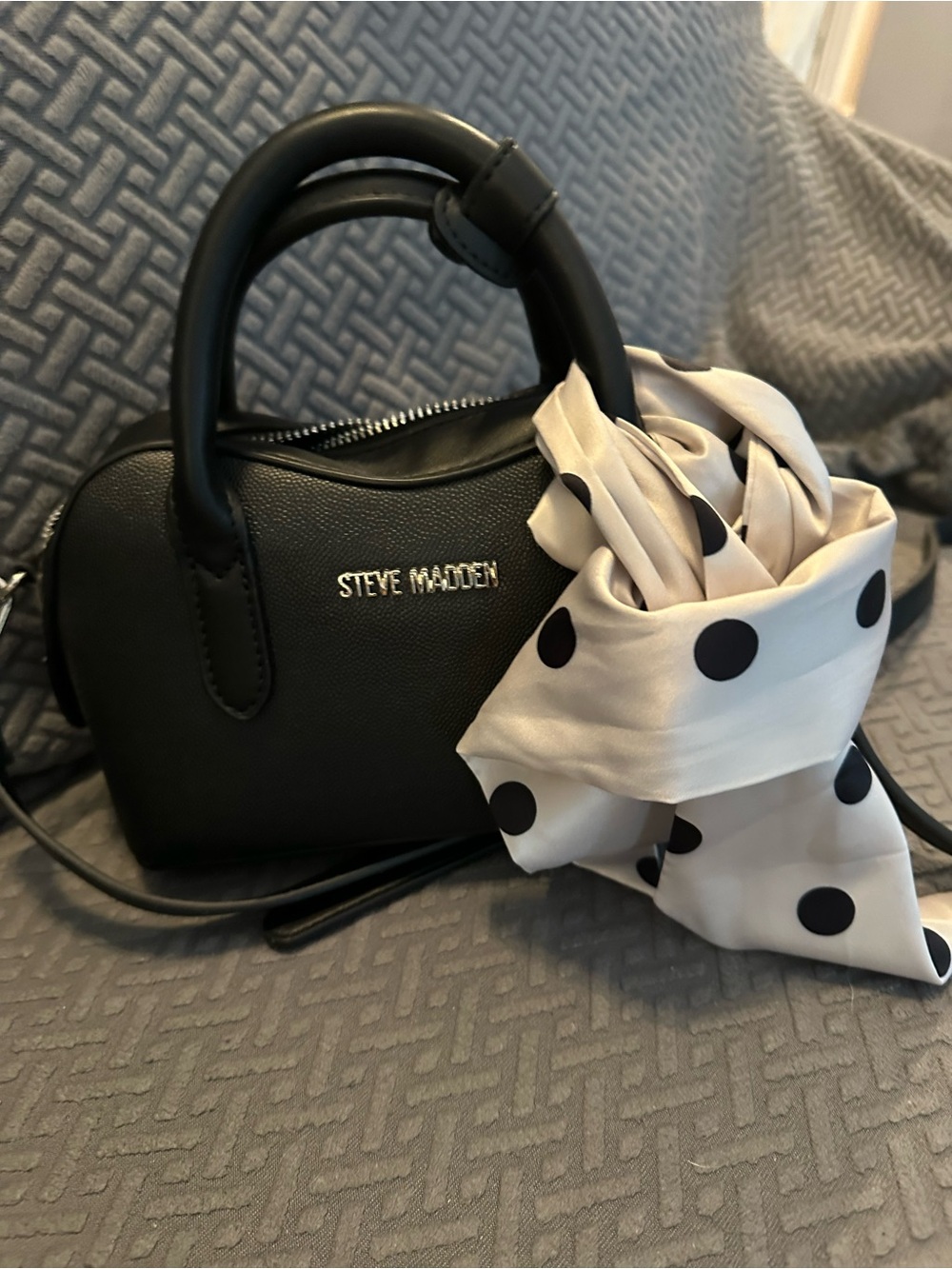 Steve Madden Black Mini Dome Satchel with Polka Dot Scarf